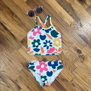Floral White and Blue Bikini Swim Set